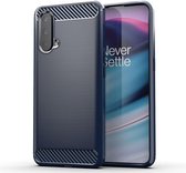 OnePlus Nord CE Hoesje - MobyDefend TPU Gelcase - Geborsteld Metaal + Carbonlook - Navy Blauw - GSM Hoesje - Telefoonhoesje Geschikt Voor: OnePlus Nord CE