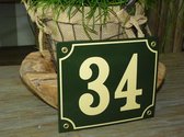 Emaille huisnummer 18x15 groen/creme nr. 34