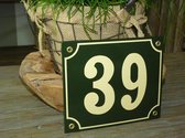 Emaille huisnummer 18x15 groen/creme nr. 39