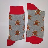 Vrolijke Mannen - Kerst - Sokken - Gingerbreadman- Grijs Multi - Maat 40-46