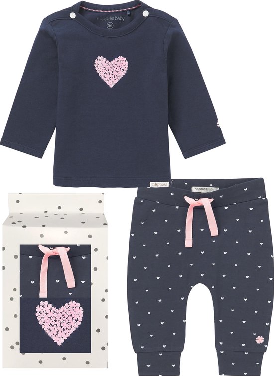 Noppies Cadeauset (2delig) Broek en Shirt Blauw met hartjes