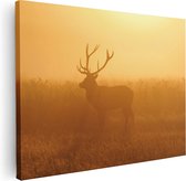 Artaza Canvas Schilderij Hert Tijdens De Mist - 80x60 - Foto Op Canvas - Canvas Print