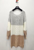 Knitwear Trui/Jurk met Kabels, Roomwit, Camel & Grijs, Loungetrui