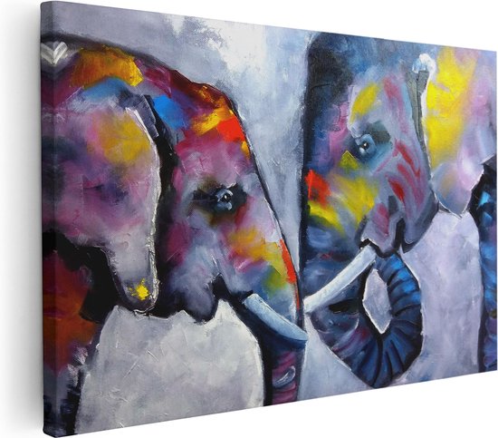 Artaza Canvas Schilderij Twee Getekende Olifanten - Abstract - 60x40 - Foto Op Canvas - Canvas Print