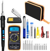 EYSLife Soldeerbout met LED Display - Inclusief Digitale Multimeter - Complete Houtbrander Set voor Hobby - Soldeerset voor Pyrografie - Zwart