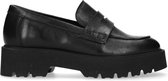 Manfield - Dames - Zwart leren loafers met plateauzool - Maat 40