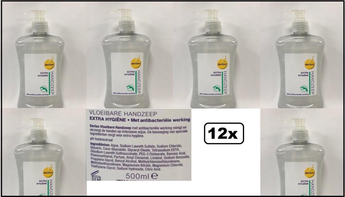 12x Fles Derlon Hygiëne en Zachte Handzeep 500 ml - Anti-bacterieel /  Anti-bacteriële... | bol.com