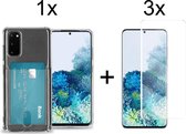 Samsung galaxy S20 hoesje met pasjeshouder transparant shock proof - Full Cover - 3x Samsung S20 screenprotector UV