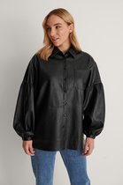 NA-KD Oversized Puff Sleeve PU Dames Blouse - Maat 42