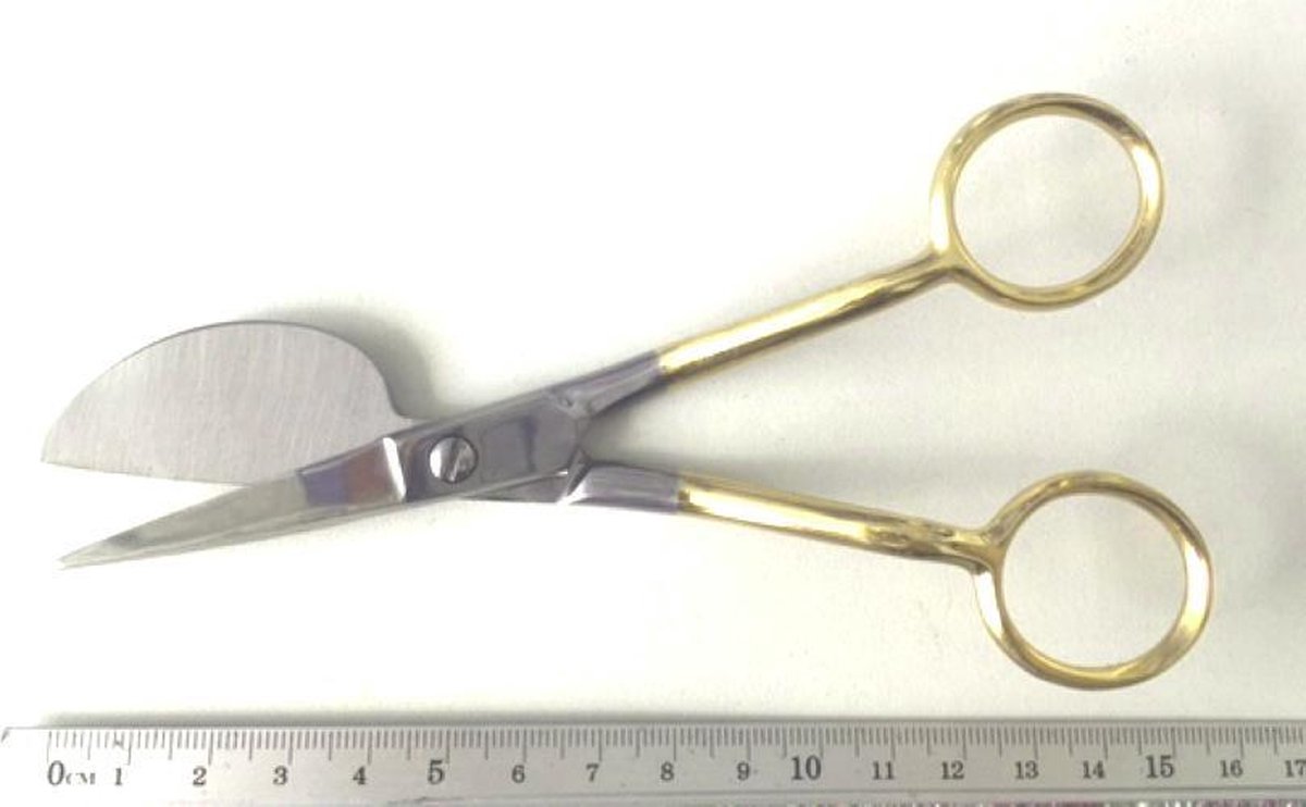Ergonomische linkshandige eendenbek appliqué schaar, dubbelpuntige
