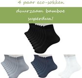 4 Bamboe Sokken | Maat 36 - 43 | Dunne Zomersokken | Zwart | Wit | Licht Blauw | Donker Blauw