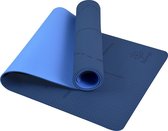 YoZenga Premium yoga mat | sportmat | fitnessmat | extra dik| TPE | Ohm Night blue/Light blue | Inclusief Draagriem