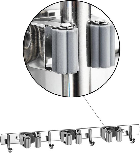 Porte-balai 3 fentes - Acier inoxydable - Système d'accrochage - Porte-outils de jardin - 38x11cm