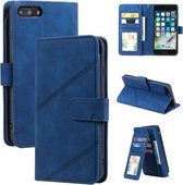 Skin Feel Business Horizontale Flip PU-lederen hoes met houder & sleuven voor meerdere kaarten & portemonnee & lanyard & fotolijst voor iPhone SE 2020/8/7 (blauw)