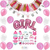 Babyshower Versiering Meisje - Roze - Gender Reveal Versiering - Babyshower Decoratie - Fotoprops - Ballonnen Set