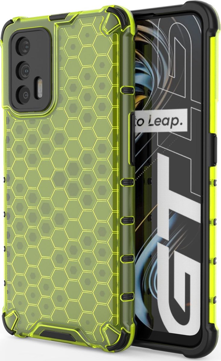 Mobigear Hoesje geschikt voor Realme GT Telefoonhoesje Hardcase | Mobigear Honeycomb Backcover Shockproof | Schokbestendig GT Telefoonhoesje | Anti Shock Proof - Groen
