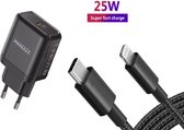 Adapter voor Samsung - 25W Snellader met USB-C Aansluiting - Oplaadstekker - Zwart