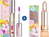 Glamfox Fleurissant Peach Flower Lipgloss + Lipstick Set - Lip Plumper Met 24 Karaat Goudschilfers en Echte Bloem