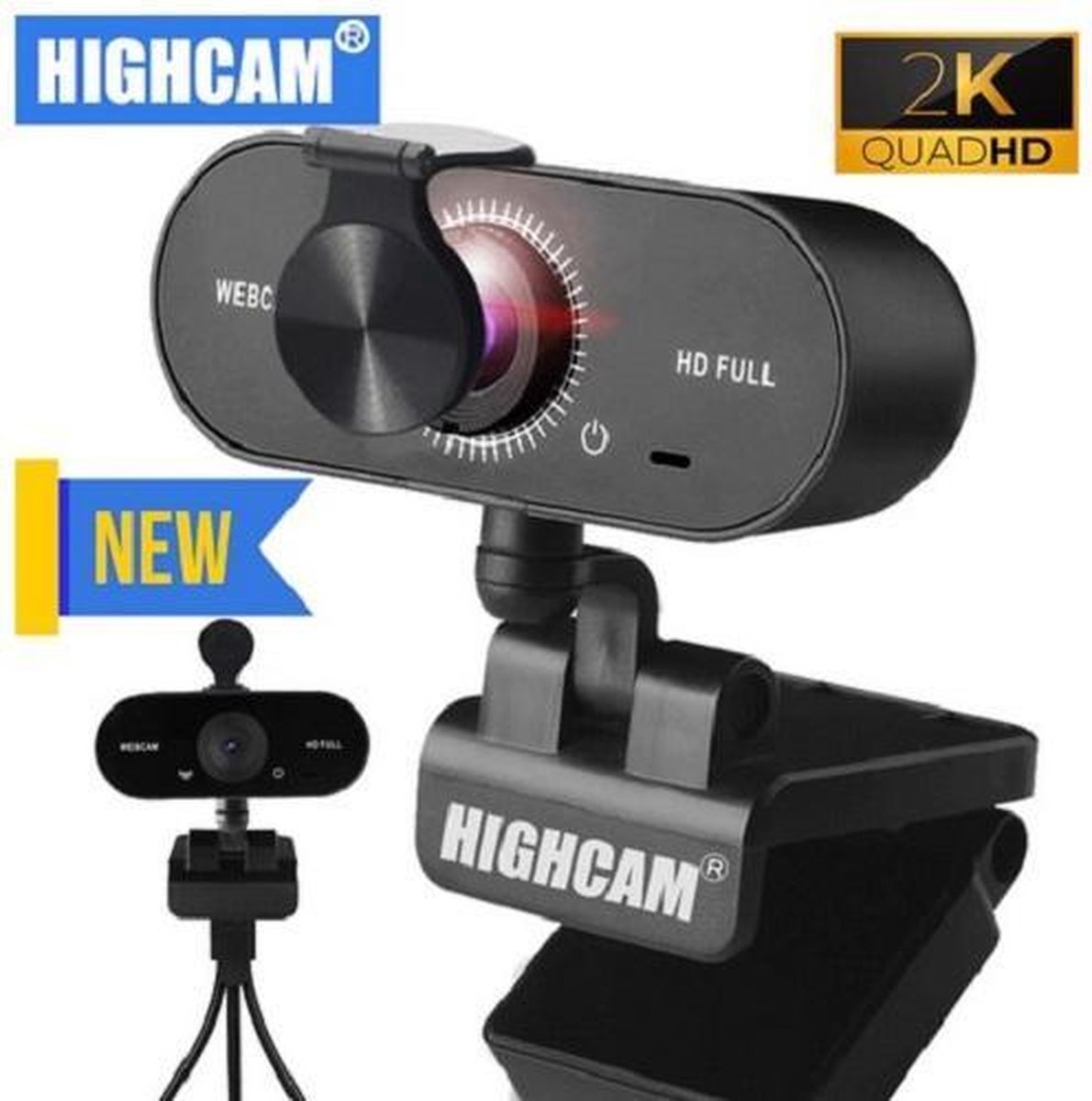 2K Full HD Webcam - 1080p - Microfoon - USB - Zwart -Webcam voor PC & Laptop - USB - Eenvoudige installatie - Autofocus - Webcamera - 360° Draaibaar - Vergaderen - Werk & Thuis - School - Windows & Mac