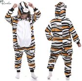 Onesie Poes/Tijger - Maat 122/128 - Verkleedkleren - Kostuum - Carnaval - Jumpsuit - Pyjama - Kerst