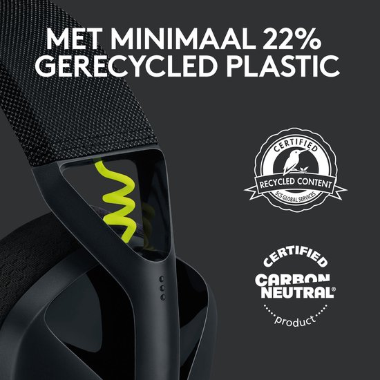 Détail du casque G435 noir avec spirale vert lime, certifié plastique recyclé.