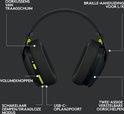 Casque G435 noir avec coussinets à mémoire de forme et accents vert lime.