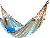 Luxe Braziliaanse Hangmat - 100% Braziliaans Katoen - Tweepersoons - Extra Stevig - Ipe blauw beige zand- XL