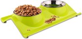 Katten Voerbak - Zinaps Hond Kat Dubbele Roestvrijstalen Hondenkom Kat Bowl Pet Bowls Antislip en Spill Proof voor Pet Food and Water Supply (WK 02129)