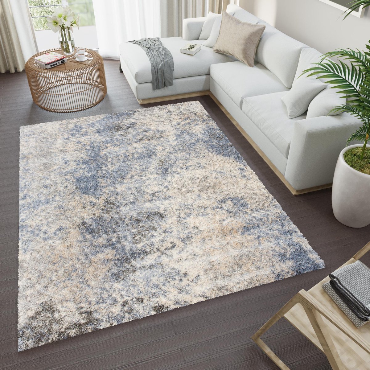Tapiso Versay Vloerkleed Hoogpolig Slaapkamer Tapijt Shaggy Blauw1