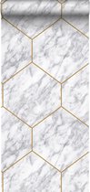 Origin behang hexagon met marmer effect wit, grijs en goud - 347808 - 50 cm x 9 m