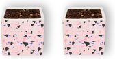 Set van 2  WLPlants Luxe Bloempotten Terrazzo Ø7 - Vierkant deco - Roze - Hoogte 7 cm - Keramische sierpotten met hoogwaardige afwerking - Geschikt als plantenpot - Binnen en buiten te gebrui