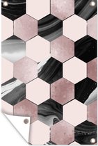 Tuindecoratie Marmer - Zwart - Roze - 40x60 cm - Tuinposter - Tuindoek - Buitenposter