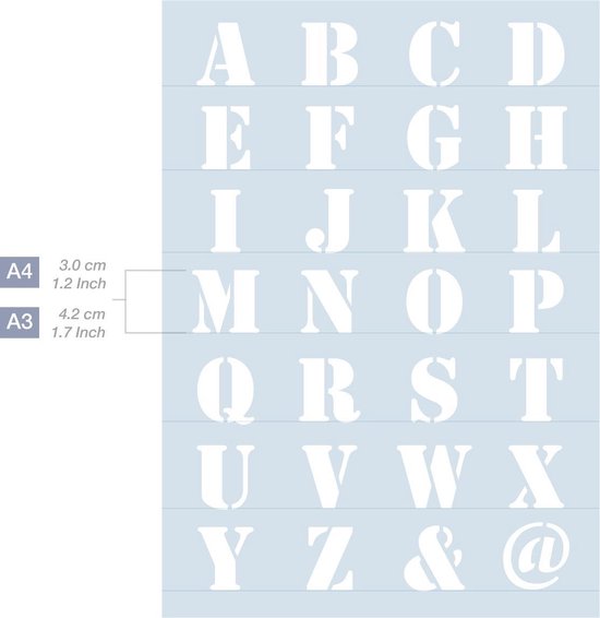 QBIX Lettersjabloon Industrieel - A4 Formaat - Letterhoogte 3 cm - QBIX