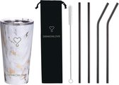DRINKONLOVE - SHAKEY GOLD + COMFY BLACK - Drinkbeker met rietje - RVS - 480 ml - 21.5 cm rietjes