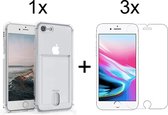 iPhone 8 hoesje met pasjeshouder transparant shock proof - 3x iPhone 8 screenprotector