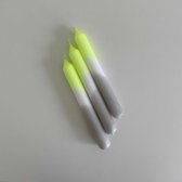 Dinerkaarsen | Kaarsen | Dip Dye | Neon Geel Grijs | 3 stuks