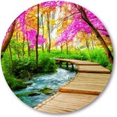 Prachtig houten pad in de Plitvice meren - Muurcirkel 80cm - Wandcirkel voor buiten - Aluminium Dibond - Besteposter - Landschap - Natuur