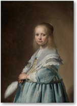 Portret van een meisje in het blauw - 50x70 Poster Staand - Johannes Cornelisz. Verspronck - Meesterwerken