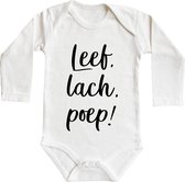 Romper - Leef, lach, poep! - maat: 74/80 - lange mouw - baby - zwangerschap aankondiging - rompertjes baby - rompertjes baby met tekst - rompers - rompertje - rompertjes - stuks 1 - wit