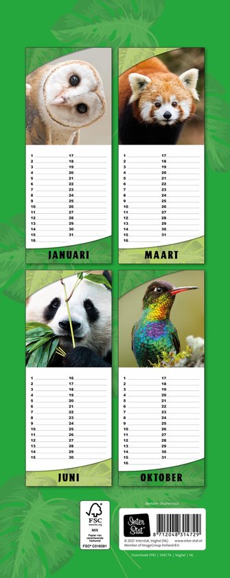 Dieren In De Vrije Natuur - Verjaardagskalender 13 X 33 cm