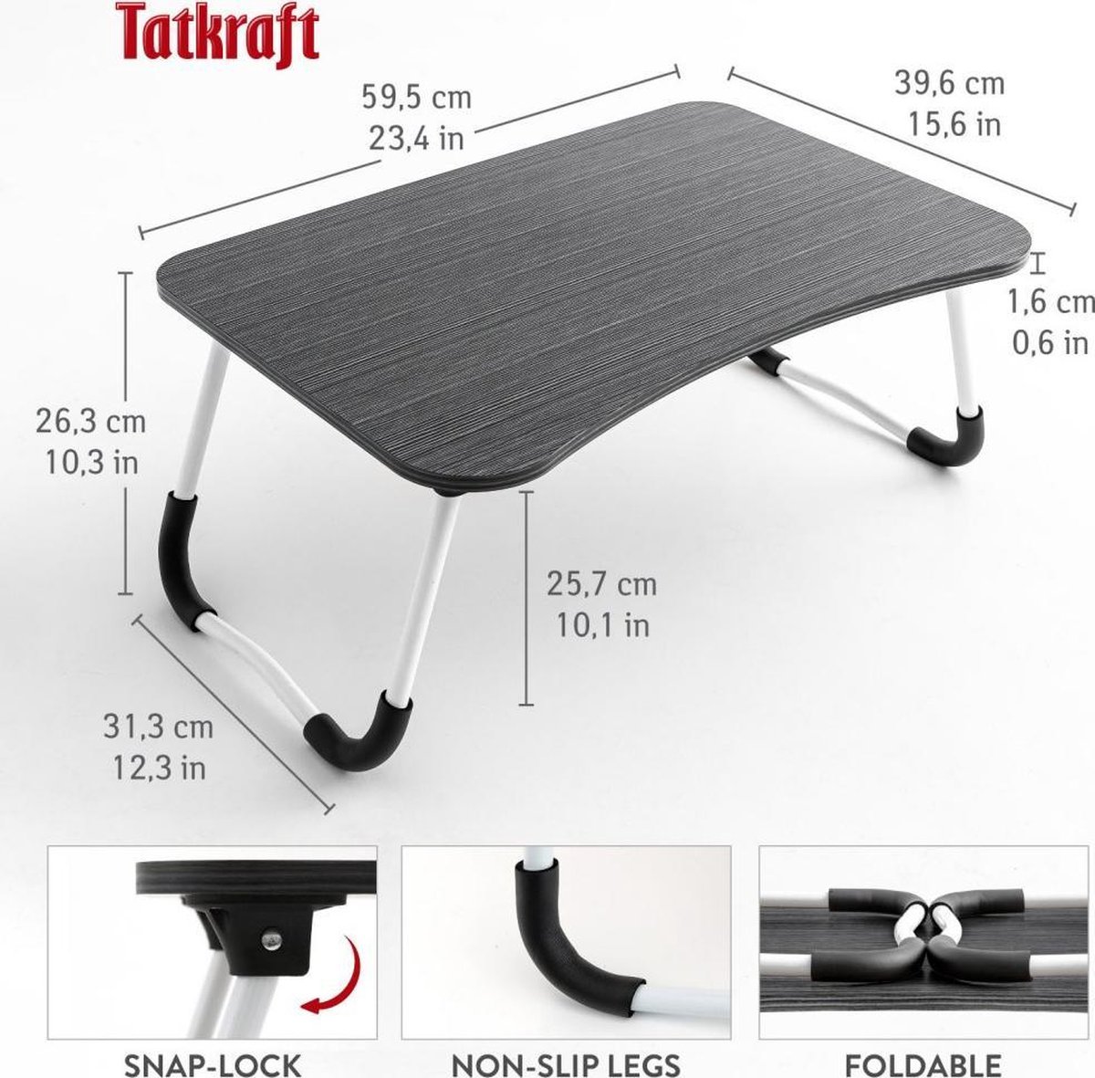 Opvouwbare bedtafel voor laptop, in hoogte verstelbare tafel 61,5-96,5 cm en kantelbaar, werktafel met 360° wielen en metalen frame voor slaapkamer, maximale belasting 15 kg (wit
