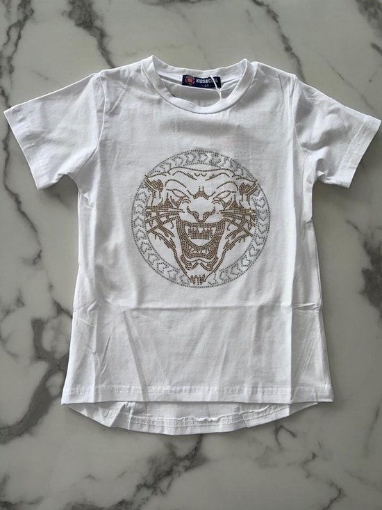 T-shirt voor jongens wit met leeuwen logo, Verkrijgbaar in de maten 104/4 t/m 164/14