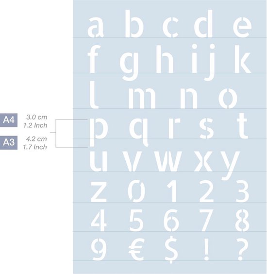 QBIX Letter sjabloon Modern compleet alfabet A3 Formaat Kunststof - Hoogte letters 4cm - QBIX
