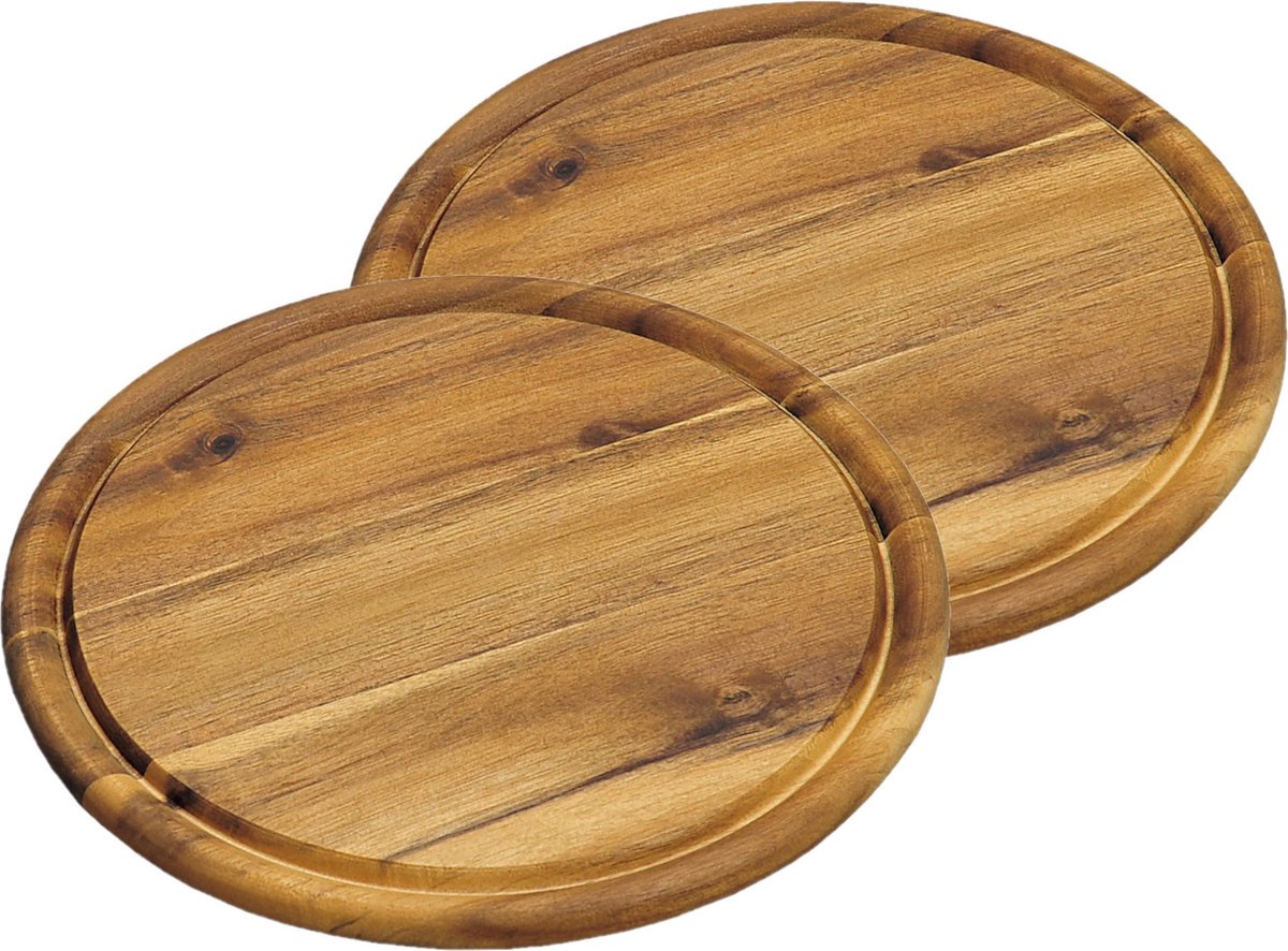 3x stuks houten broodplanken/serveerplanken rond met sapgroef 25 cm - Snijplanken/serveerplanken van hout
