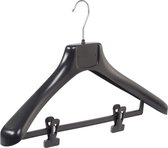 De Kledinghanger Gigant - 30 x Mantel / kostuumhanger kunststof zwart met schouderverbreding en anti-slip knijpers, 48 cm