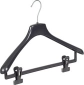 De Kledinghanger Gigant - 30 x Mantel / kostuumhanger kunststof zwart met schouderverbreding en anti-slip knijpers, 42 cm