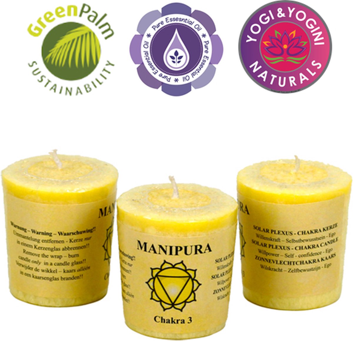 Goedkoopste Geurkaarsje 3e chakra - 3 stuks - 4.5x4cm - Geel