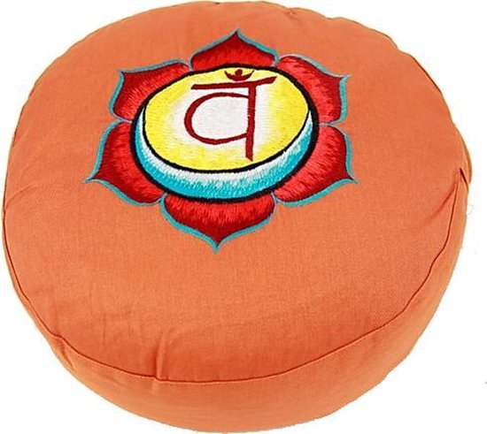 Meditatiekussen 2e chakra geborduurd - 33x17 - Boekweit - Katoen - Oranje van Yogi & Yogini — afbeelding 2
