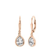Lucardi Dames Goldplated oorhangers druppel kristal - Oorbellen - Cadeau - Echt Zilver - Rosékleurig
