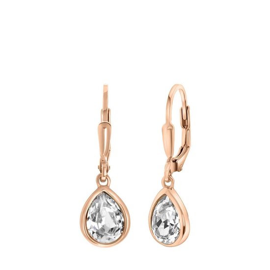 Lucardi Dames Goldplated oorhangers druppel kristal - Oorbellen - Cadeau - Echt Zilver - Rosékleurig